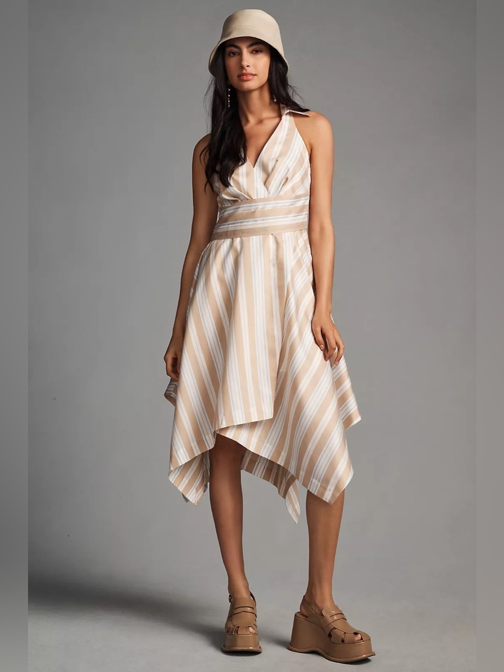 Anthropologie Maeve Asymmetrical Wrap Shirt Dress Size 2P Handkerchief Striped